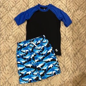Children’s Place boys swim set, blue and black, size XL-14.